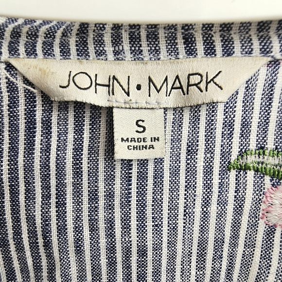JOHN•MARK Blue & White Striped Linen Floral Embroidered Tunic Size S - Picture 2 of 16